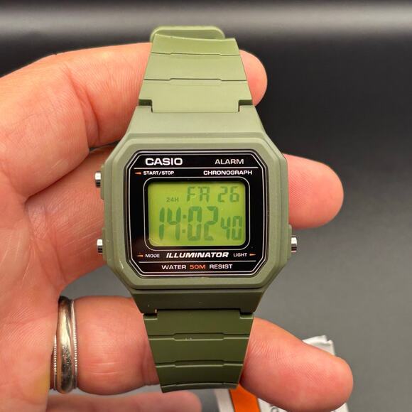 Casio W-217H Mod Green Gel Filter Green Case and Silicone Strap 50m Digital NIB - Picture 6 of 17